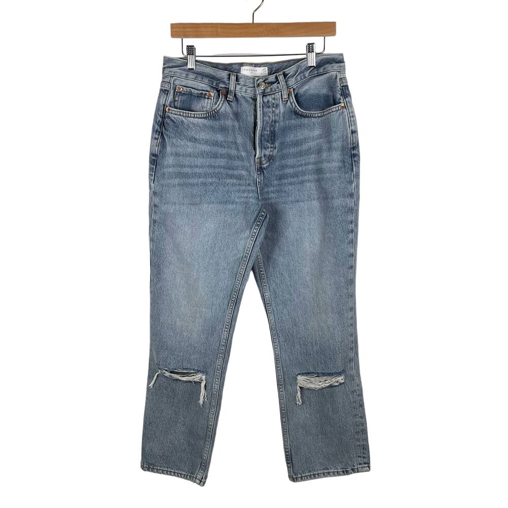 Topshop High Rise Dad Distressed Light Wash Jeans Womens 30" waist x 28" inseam